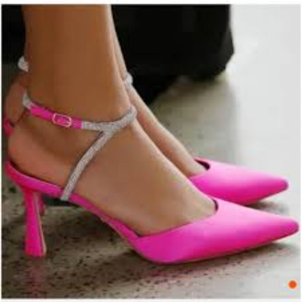 Badgley Mischka Pink Satin Pointed-Toe Heels - Picture 2 of 10